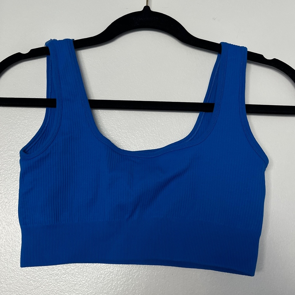 Blue Ribbed Women's Crop Top